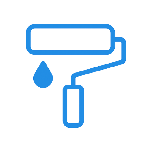 Icoon van een verfroller met blauwe verf, symbool voor schilderwerk door Martin van Biezen Schilderbedrijf.